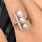 Approx. 6.5 mm, Akoya Pearl, Triple Pearl Bar CZ Paved Ring