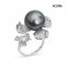 Approx. 14.0 -15.0 mm, Grand Pearl Lot, Tahitian Pearl, Solitaire Pearl Flower Open Ring