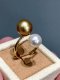 8.29 mm and 10.2 mm, Akoya Pearl and Gold South Sea Pearl, Double Pearl Ring