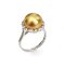 11.9 mm, Gold South Sea Pearl, Solitaire Pearl Halo Lab Grown Diamond Ring