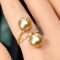 10.5 mm and 10.7 mm, Gold South Sea Pearl, Duo Pearl Diamond Line Ring