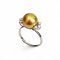 11.9 mm, Gold South Sea Pearl, Solitaire Pearl Three Side Stones Moissanite Ring