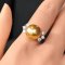 11.9 mm, Gold South Sea Pearl, Solitaire Pearl Three Side Stones Moissanite Ring