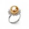 Approx. 11.1 mm, Gold South Sea Pearl, Solitaire Pearl Halo CZ Ring
