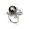 Approx. 11.0  mm, Tahitian Pearl, Solitaire Pearl Stencil Leaf CZ Paved Ring