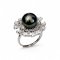 Approx. 11.0 mm, Tahitian Pearl, Solitaire Pearl Halo Fan CZ Ring