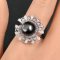 Approx. 11.0 mm, Tahitian Pearl, Solitaire Pearl Halo Fan CZ Ring