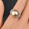 14.1 mm, Gold South Sea Pearl, Solitaire Pearl Shoulder Flowers CZ Paved Ring