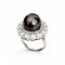 12.4 mm, Tahitian Pearl, Solitaire Pearl, Double Halo CZ Ring