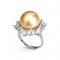 13.1 mm, Gold South Sea Pearl, Solitaire Pearl Halo CZ Ring