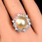 13.1 mm, Gold South Sea Pearl, Solitaire Pearl Halo CZ Ring