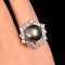 12.6 mm, Tahitian Pearl, Solitaire Pearl Halo Flower CZ Ring