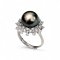 11.0 mm, Tahitian Pearl, Solitaire Pearl Halo Flower CZ Ring