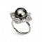 Approx.11.0 mm, Tahitian Pearl, Solitaire Pearl Diamond Shaped Halo CZ Paved Ring