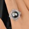 Approx.11.0 mm, Tahitian Pearl, Solitaire Pearl Diamond Shaped Halo CZ Paved Ring
