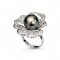 Approx. 11.6 mm, Tahitian Pearl, Solitaire Pearl Stencil Lotus Leaf CZ Paved Ring