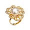 Approx. 11.0 mm, White South Sea Pearl, Solitaire Pearl Stencil Lotus Leaf CZ Paved Ring