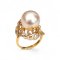 Approx. 12.5 mm, White South Sea Pearl, Solitaire Pearl Plume CZ Paved Ring