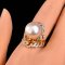 Approx. 12.5 mm, White South Sea Pearl, Solitaire Pearl Plume CZ Paved Ring