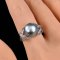 11.45 mm, Tahitian Pearl,  Solitaire Pearl Shoulder Bow Cross CZ Paved Ring