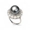 Approx. 12.5 mm, Tahitian Pearl, Solitaire Pearl Double Halo Fancy Shape CZ Ring