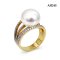 12.6 mm, White South Sea Pearl, Four Stripes Diamond Paved Solitaire Pearl Ring