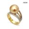 (PSL) (Amami Oshima) Approx. 12.8 mm, Aurora Chakin, Four Stripes Diamond Paved Solitaire Pearl Ring