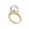 13.4 mm, White South Sea Pearl, Solitair Pearl Shoulder Diamond Ring