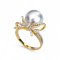 Approx. 12.0 mm, White South Sea Pearl, Solitaire Pearl Bow Diamond Paved Ring
