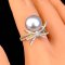 Approx. 12.0 mm, White South Sea Pearl, Solitaire Pearl Bow Diamond Paved Ring