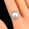Approx. 11.5 - 12.0 mm, White South Sea Pearl, Solitaire Pearl Halo Ribbon Ring