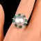 12.2 mm, White South Sea Pearl, Solitair Pearl Green Halo Ring