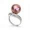 Approx. 13.0 mm, Edison Pearl, Solitaire Pearl Bridge Shoulder CZ Paved Ring