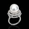 Approx. 12.8 - 13.0 mm, White South Sea Pearl, Spinner Halo CZ Pearl Ring