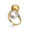 9.5 - 10.4 mm, White and Gold South Sea Pearl, Twin Pearl Diamond Band Ring