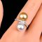 9.5 - 10.4 mm, White and Gold South Sea Pearl, Twin Pearl Diamond Band Ring