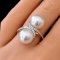 9.7 mm and 9.7 mm, White South Sea Pearl, Double Pearl Shoulder Diamond Paved Ring