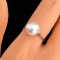 Approx. 10.0 mm, White South Sea Pearl, Solitaire Pearl with Side Stone Diamond Ring