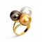 12.51 mm and 13.2 mm and 14.5 mm, Tahitian and South Sea Pearl, Triple Pearl Diamond Ring