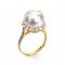 12.9 mm, White South Sea Pearl, Solitaire Pearl Halo Diamond Ring