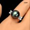 Approx. 12.0 mm, Tahitian Pearl, Flower Moissanite Side Stone Solitaire Pearl Ring