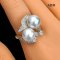 Approx. 9.0 -10.0 mm, White South Sea Pearl, Twin Pearl Botanic Ring