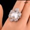 14.0 mm, White South Sea Pearl, Leaves CZ Paved Solitaire Pearl Ring