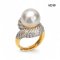 Approx. 13.0 mm, White South Sea Pearl, Palm Leaf CZ Paved Pearl Ring