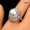 Approx. 13.0 mm, White South Sea Pearl, Palm Leaf CZ Paved Pearl Ring