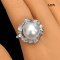 Approx. 13.0 mm, White South Sea Pearl, Flower Wreath Halo CZ Solitaire Pearl Ring