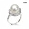 Approx. 12.0 mm, White South Sea Pearl, Double Bowl Halo CZ Solitaire Pearl Ring