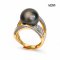 13.5 mm, Tahitian Pearl, Four Stripes Crown CZ Solitaire Pearl Ring