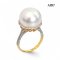 15.0 mm, White South Sea Pearl, Solitair Pearl Stencil Cup Diamond Paved Ring