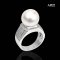 14.7 mm, White South Sea Pearl, Solitair Pearl Men Ring Diamond Paved
